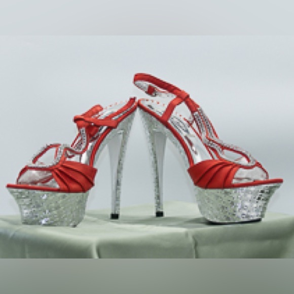 Red jeweled high heel shoes. Size 7.5 or 8 (I don’t remember). New. Never worn. - Picture 1 of 4
